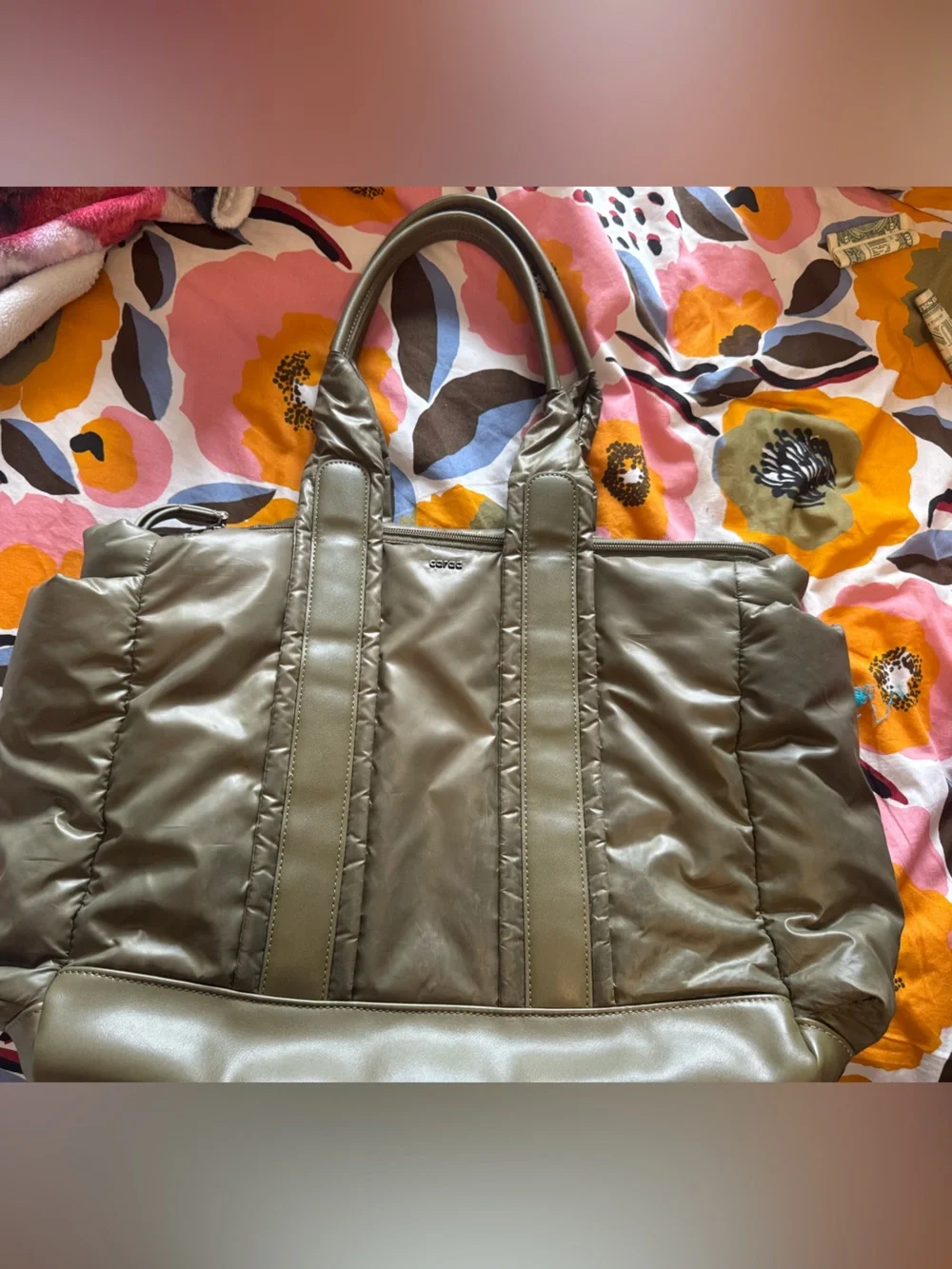 Caraa Diaper Bag - Olive - Quilted Interior super clean